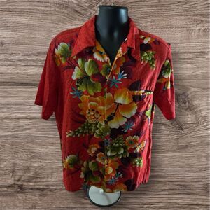 Vintage Pennys Hawaii Camp Collar Shirt  Adult Size X-Large Red Floral